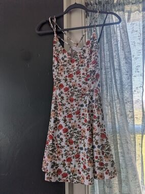 Forever 21 White Mini Dress with Pink and Red Floral Print